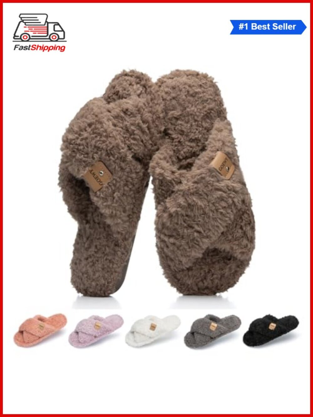 ✨ GOEWY Fuzzy Open Toe Slippers for Women Cozy Memory Foam House Shoes